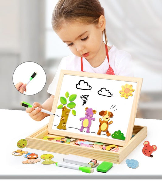 Wooden Magnetic Puzzle with Drawing Board